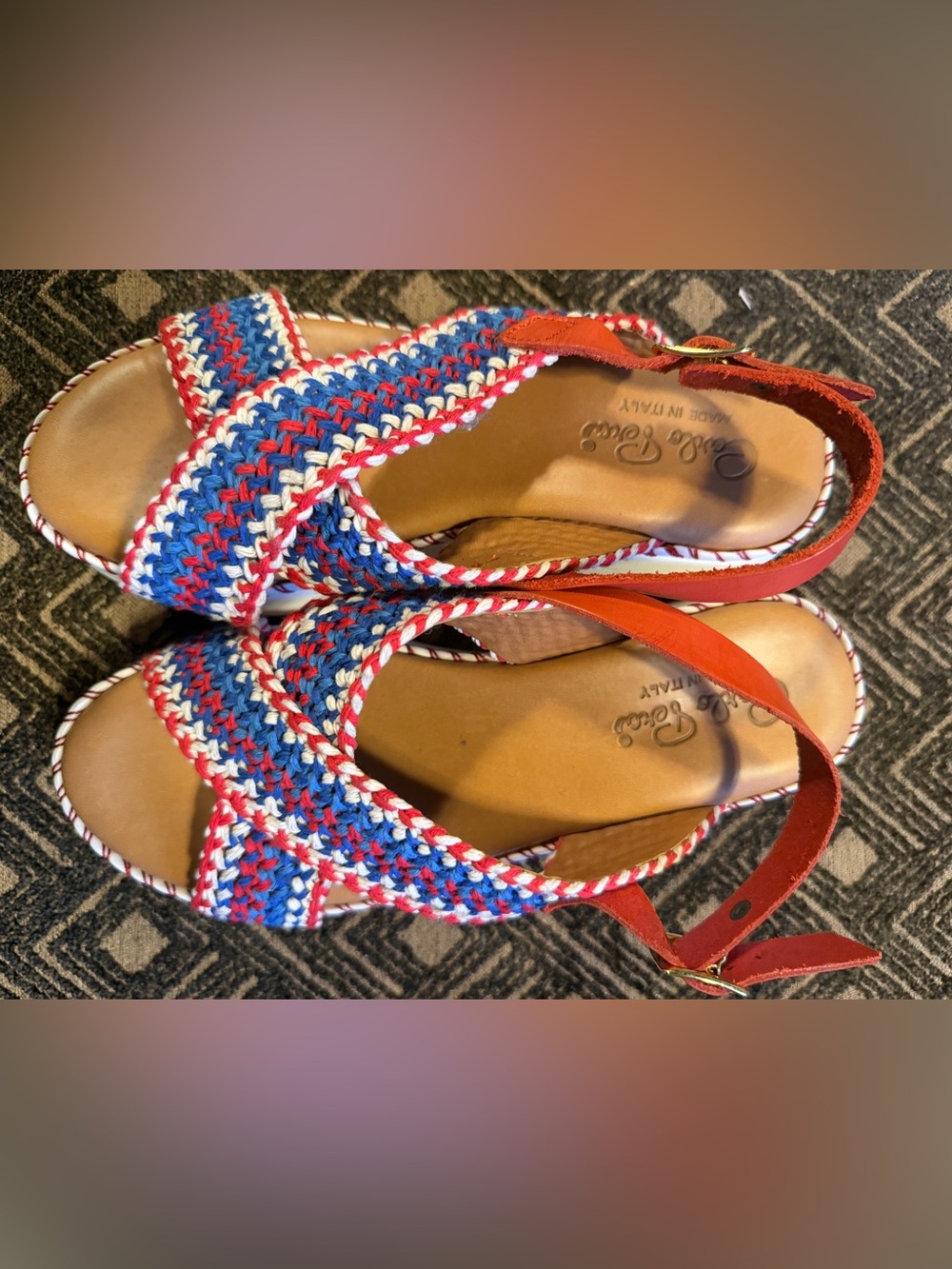 Carlos Falchi Red, White & Blue Woven Slingback Wedges